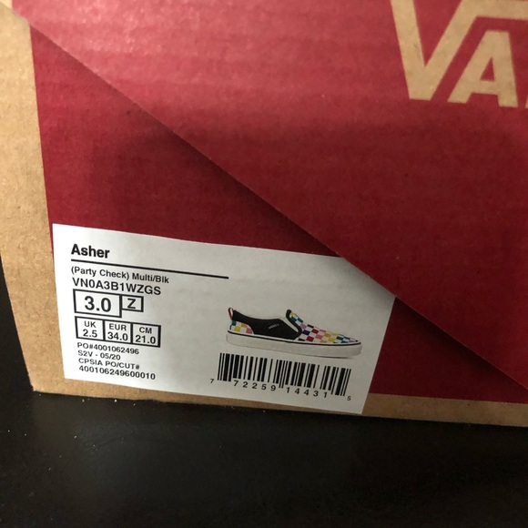 Vans Asher Party check Size 3 NEW - Picture 2 of 2